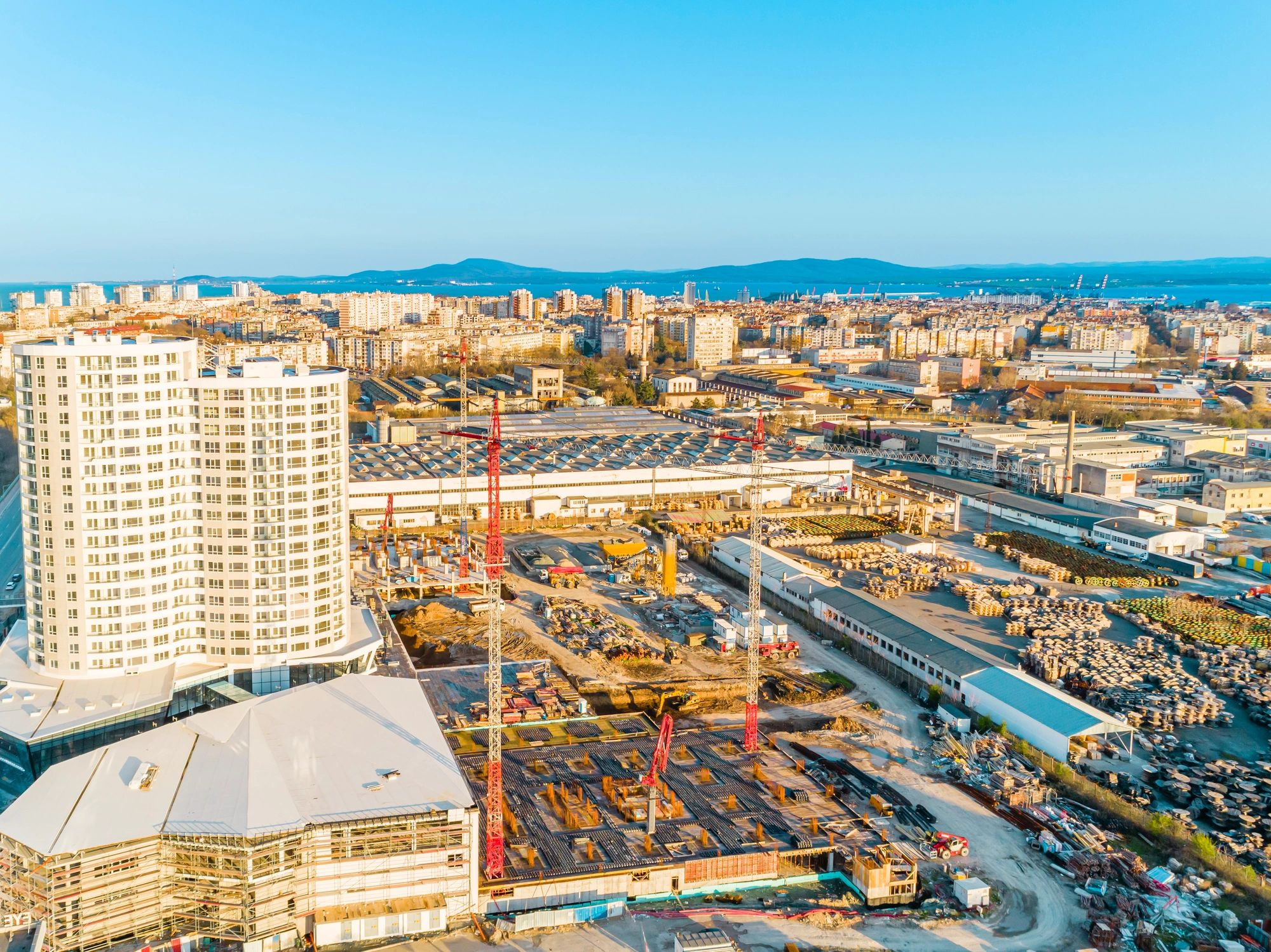 Drone view of a modern construction area representing precision site mapping