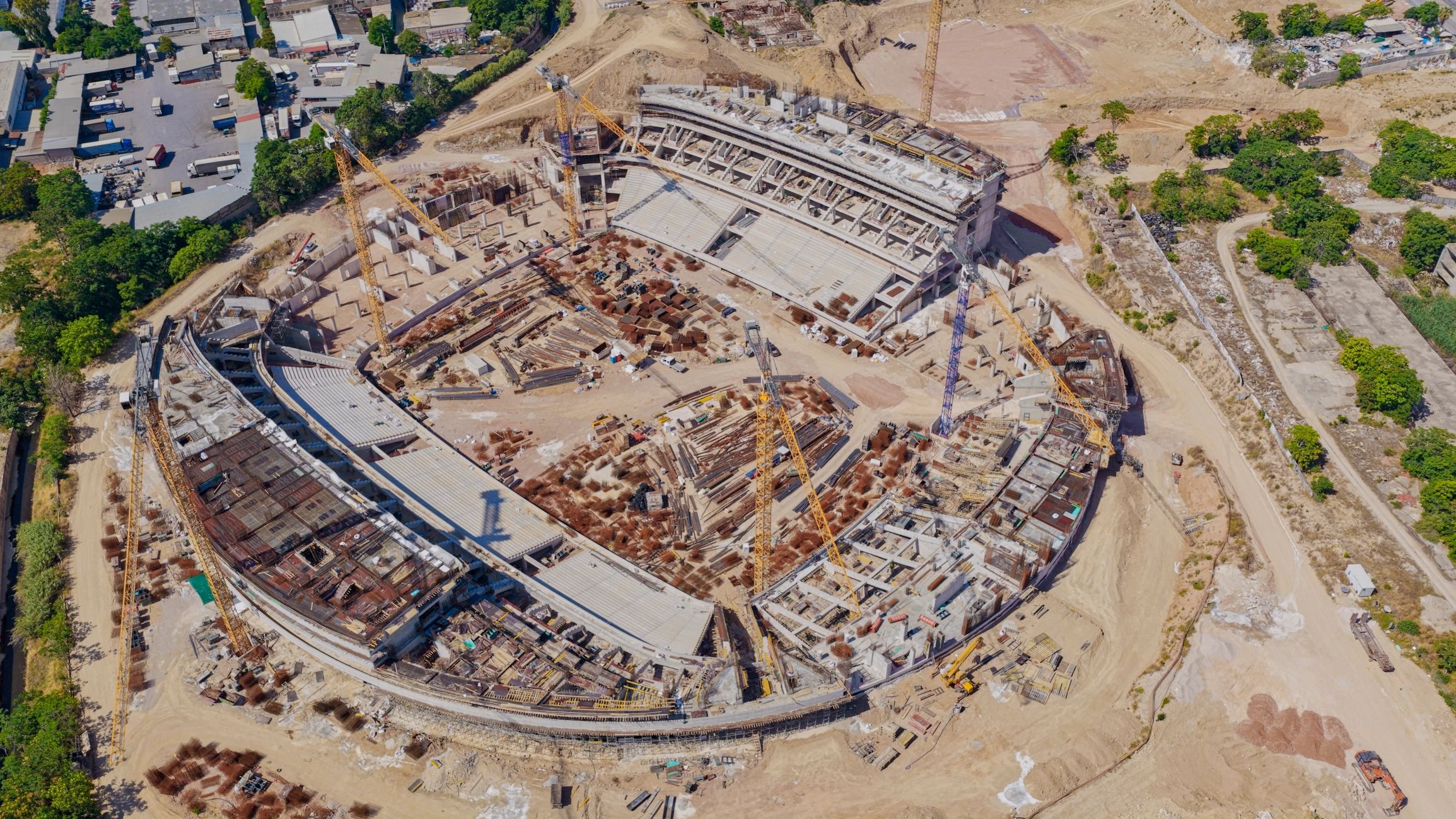 Aerial view of a large construction project captured by drone